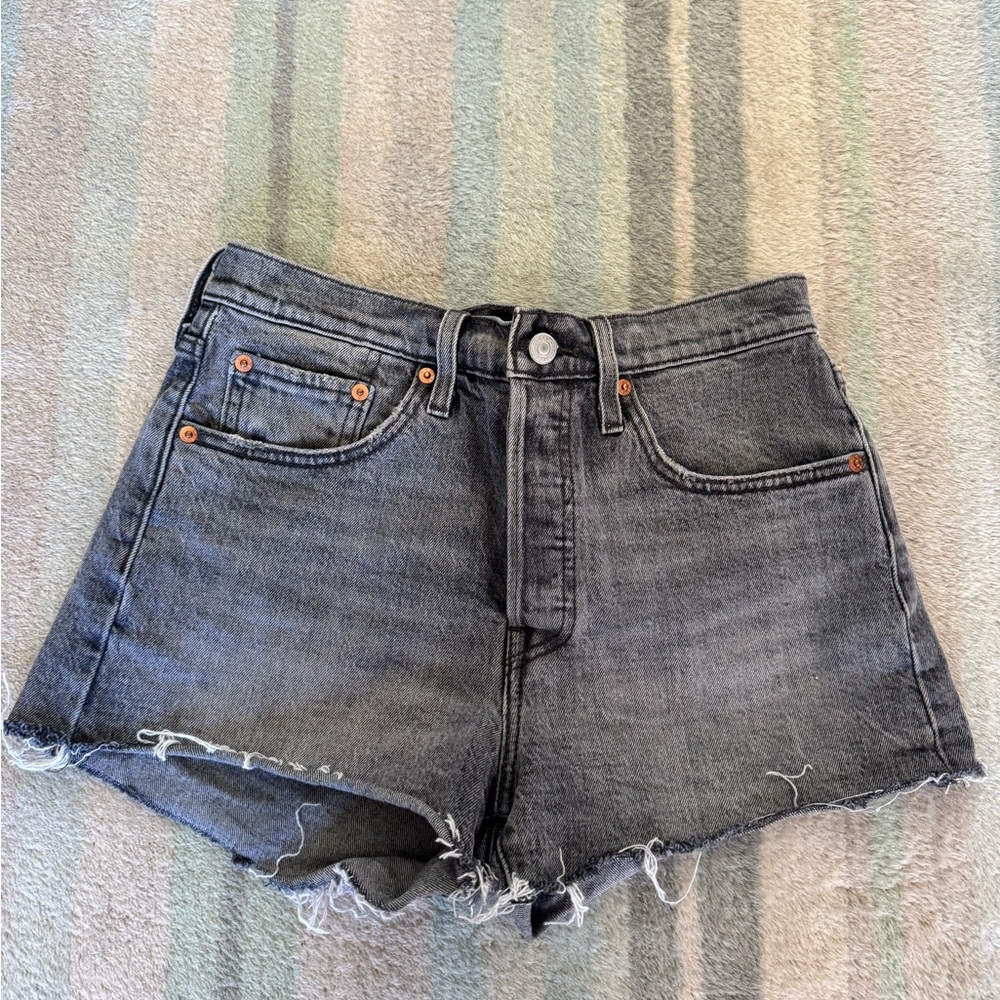 Levi's 501 Black High-Rise Raw Hem Denim Shorts